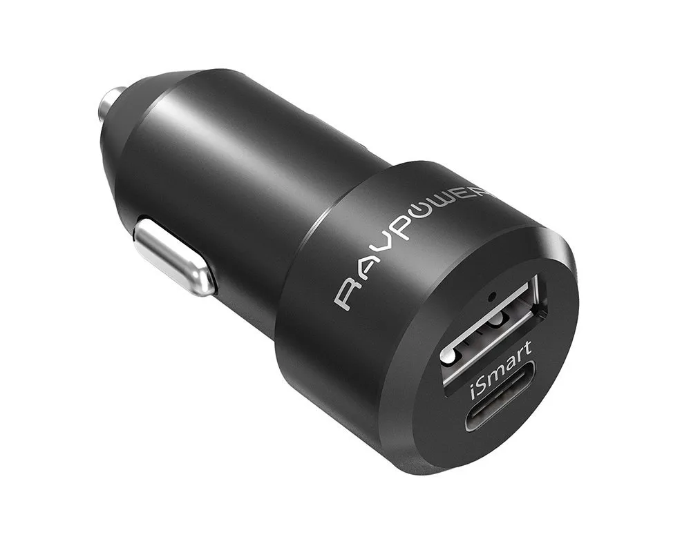 Sạc ô tô RAVPower 2 cổng 24W 4.8A có USB Type C